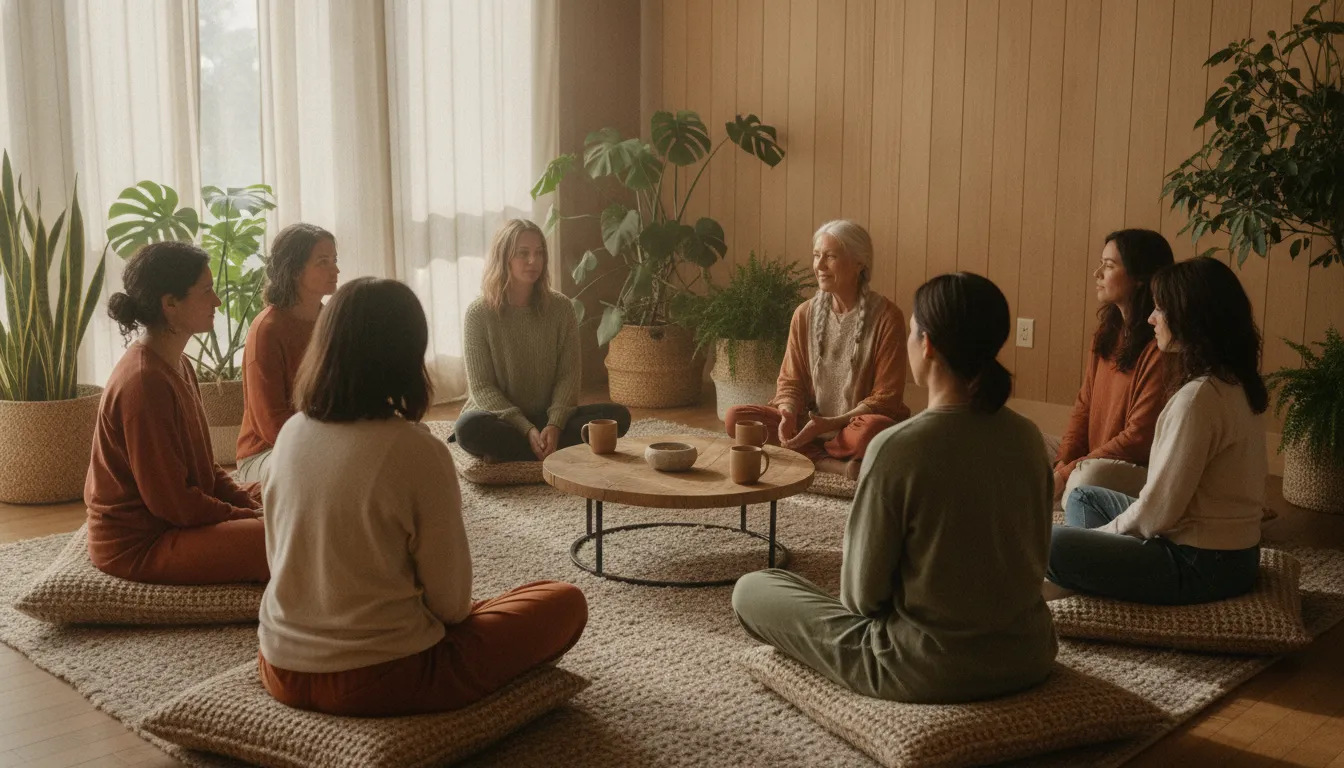 Facilitator supporting an adult client in a warm Colorado healing center