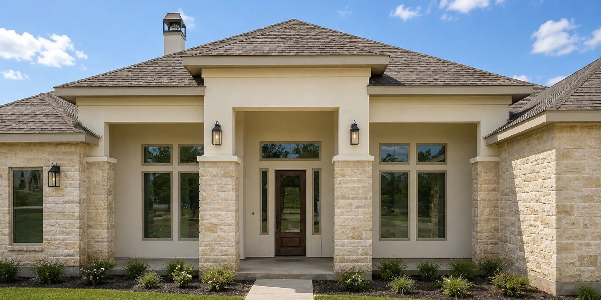 Modern JLP Builders custom home in New Braunfels with a family enjoying the scenic view.