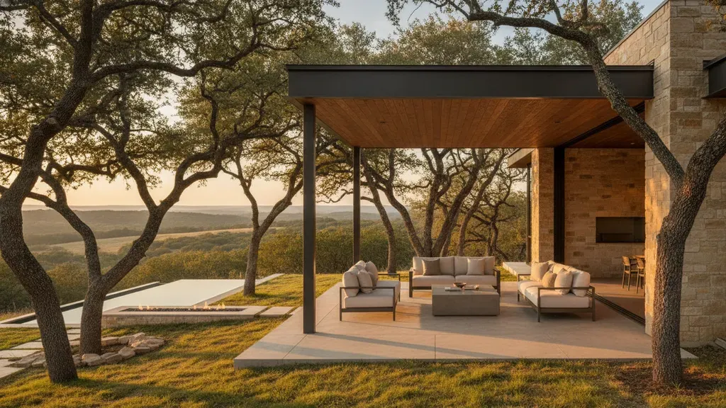 Affordable luxury custom home in the Texas Hill Country with a covered outdoor living area