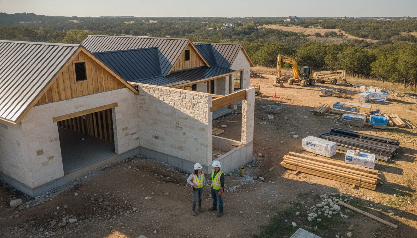 Construction loan draw inspection at a Texas Hill Country custom home build