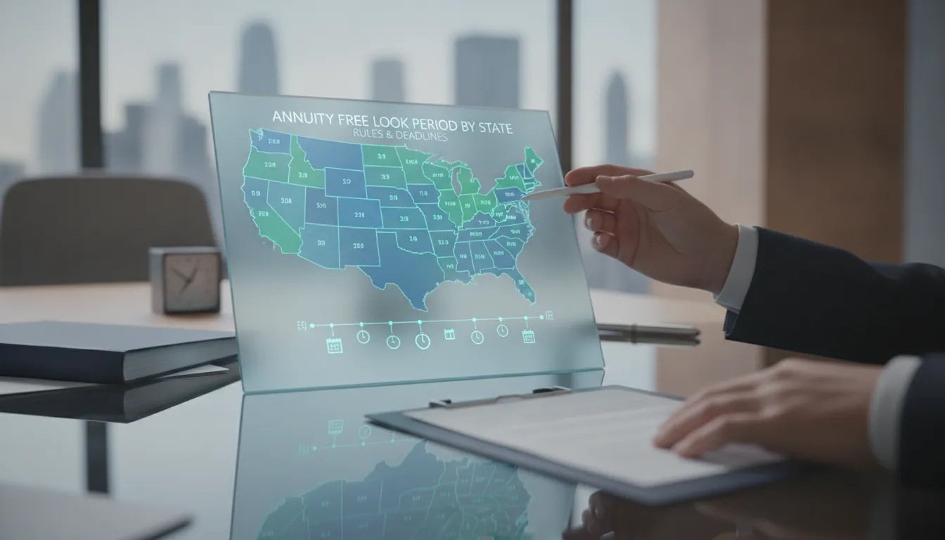 Annuity free-look period by state chart displayed on a screen.