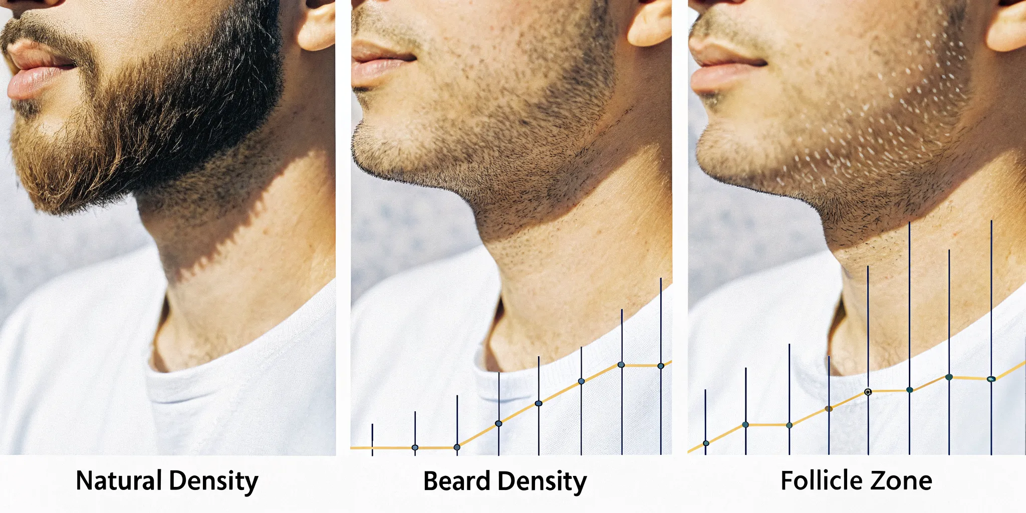 Natural beard density zones and changing follicle directions