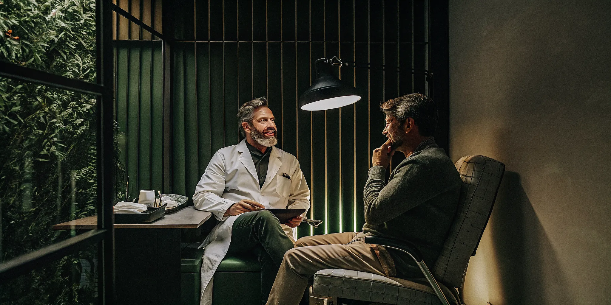Physician mapping a personalized beard transplant design on a patient's face