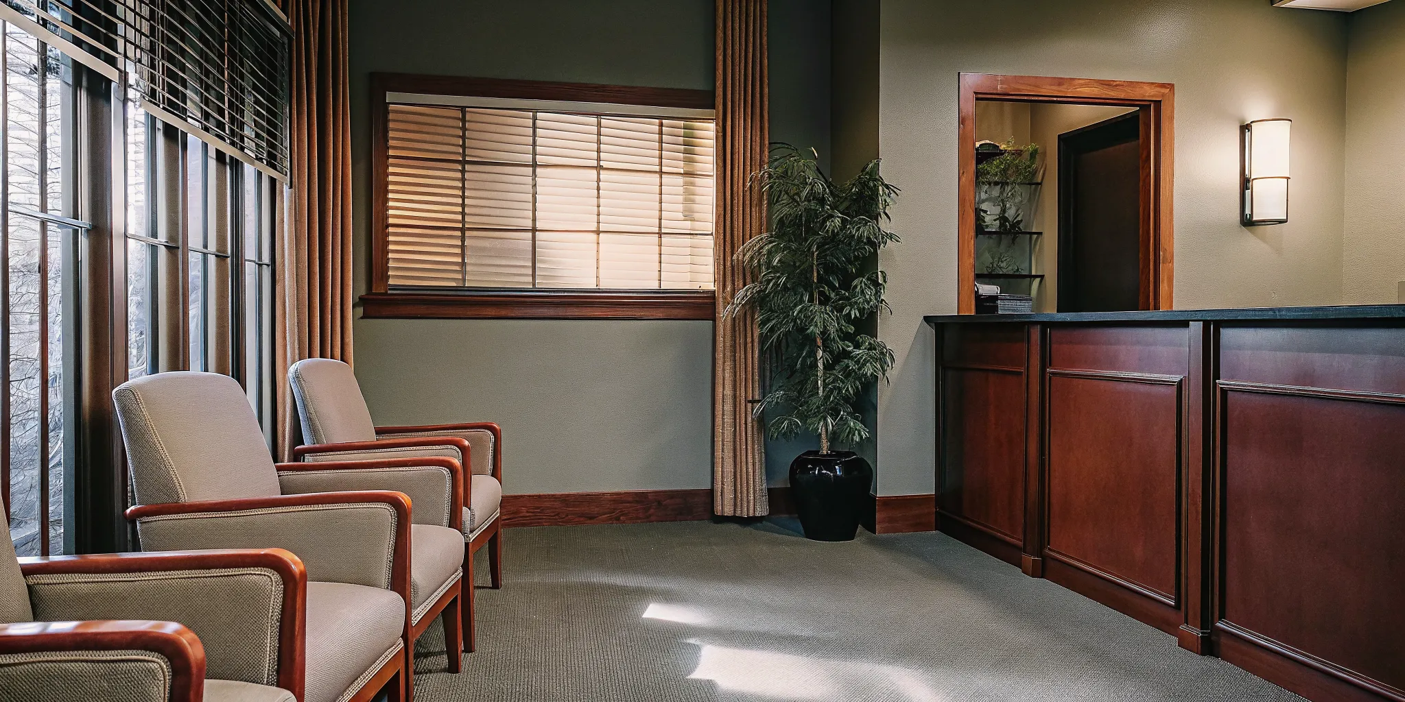 Modern medical office reception area at a hair restoration clinic with professional and welcoming atmosphere