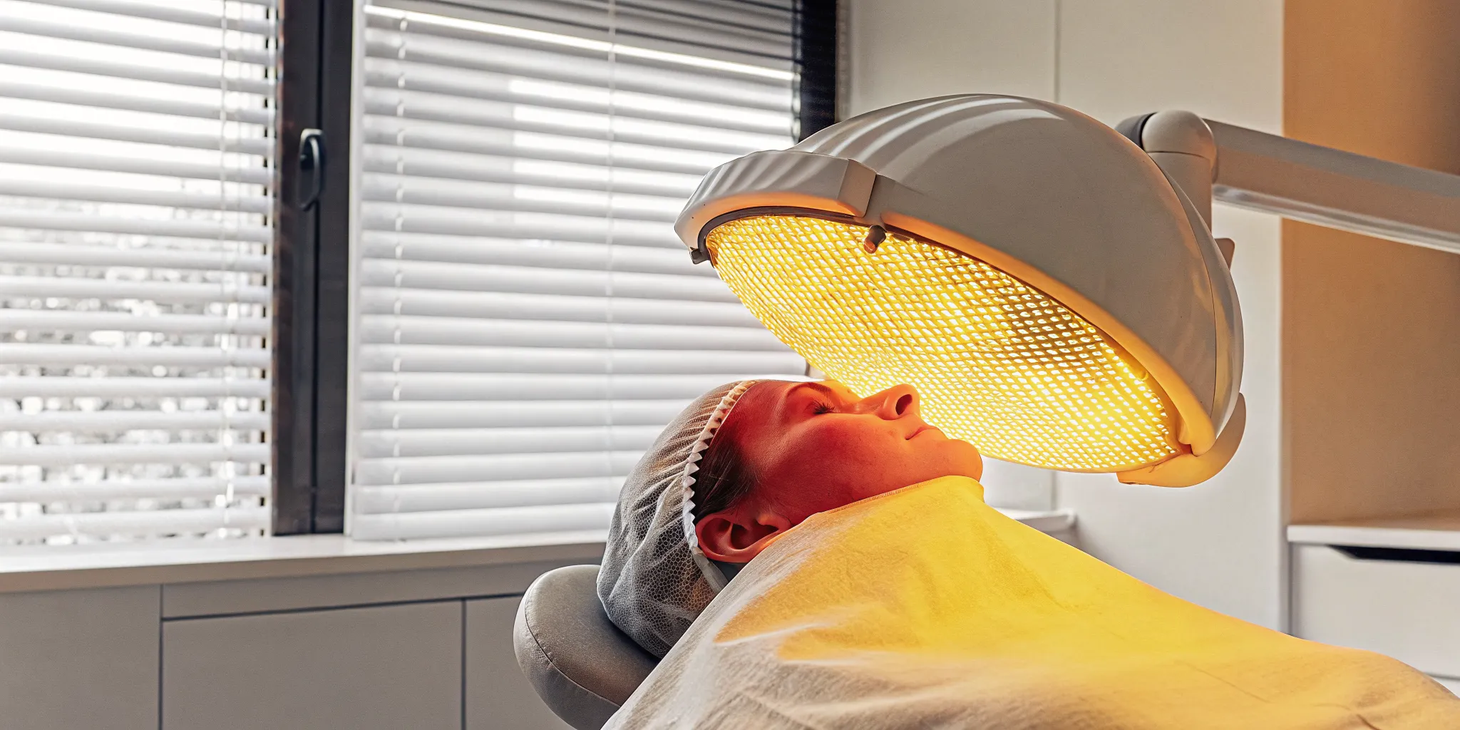 Low Level Laser Therapy Hair Loss: Maintenance Guide 2 Patient using low level laser therapy hair loss treatment in a clinic