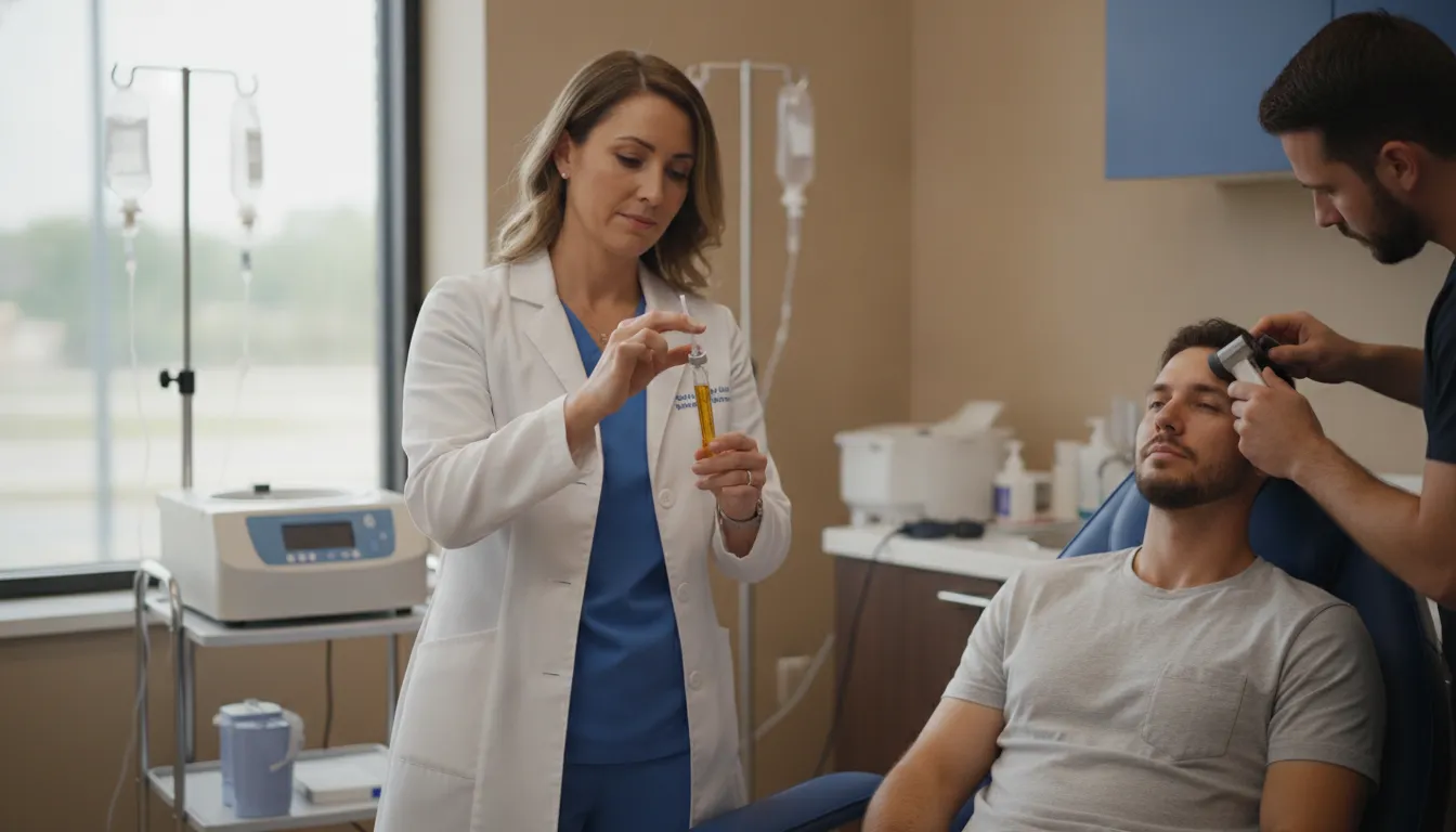 PRP Hair Treatment in Wichita, KS: Local Options 1 Clinician preparing a PRP hair treatment during a Wichita appointment