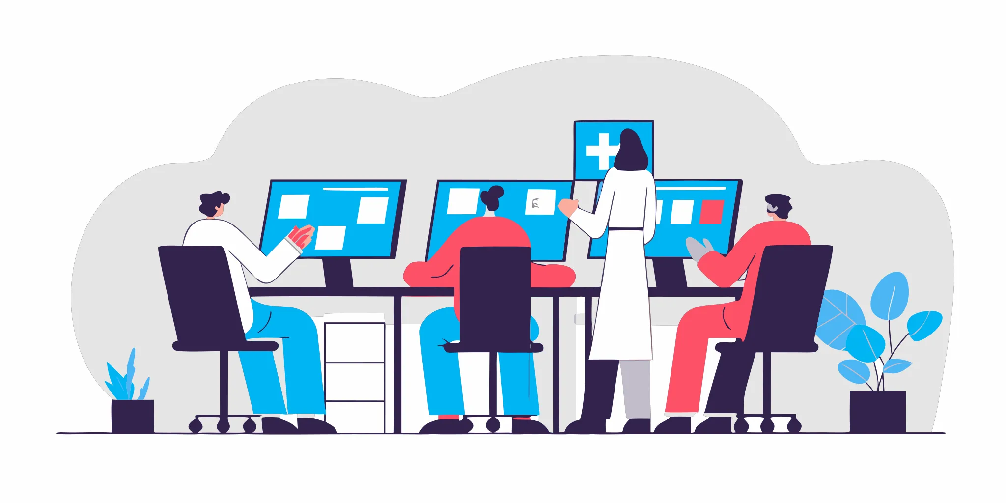 Healthcare revenue cycle management services team reviewing billing workflows