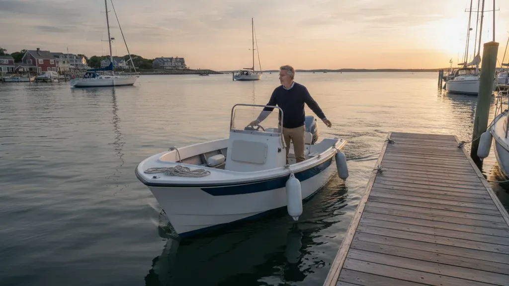 Beginner preparing fenders and lines for a controlled boat docking approach