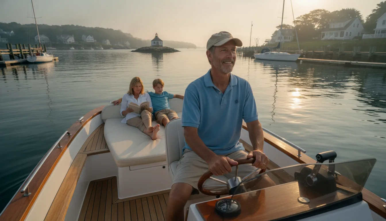 Boston Whaler style boat layout on the water