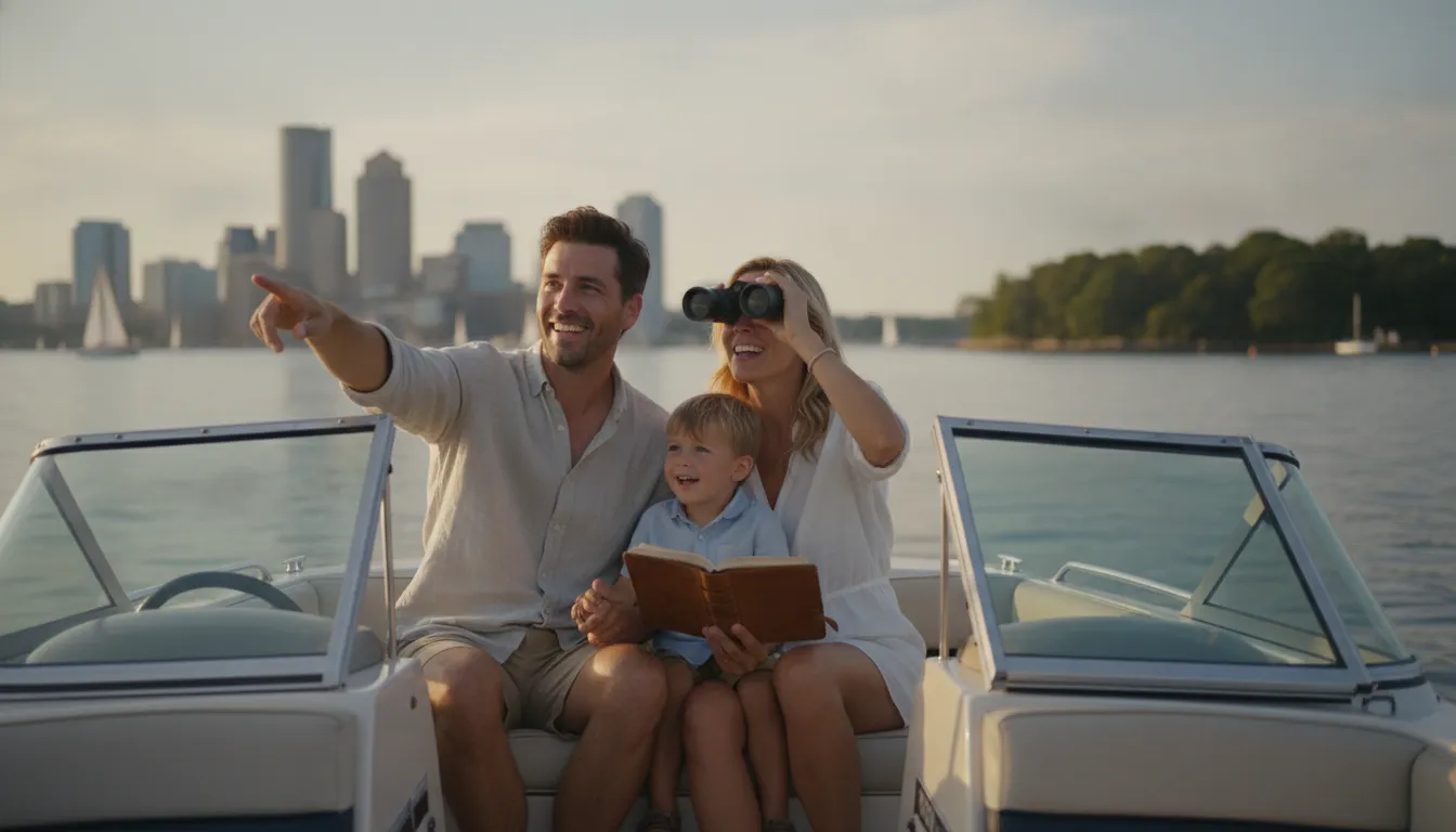Family enjoying a boating outing in Boston Harbor