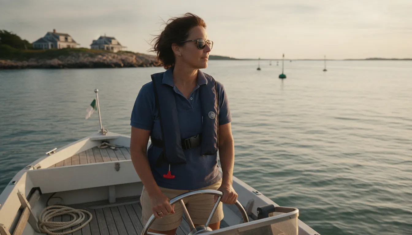 Boater checking a Massachusetts waterway before departure