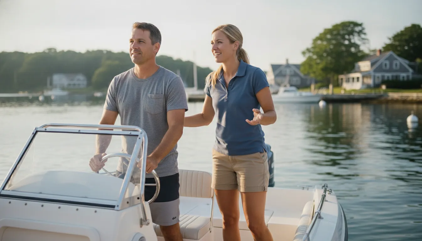 Instructor guiding a beginner through a hands-on docking lesson