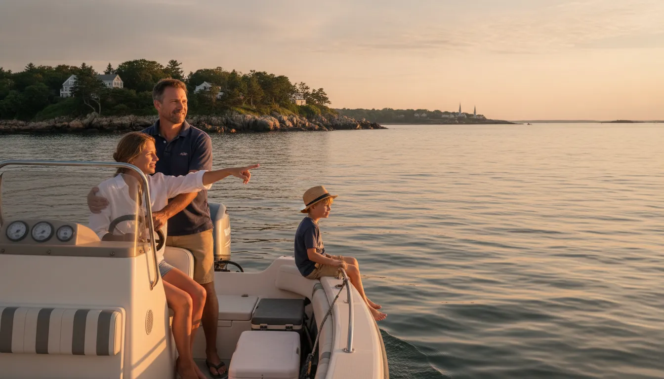 Family enjoying a private boat charter on Massachusetts coastal waters