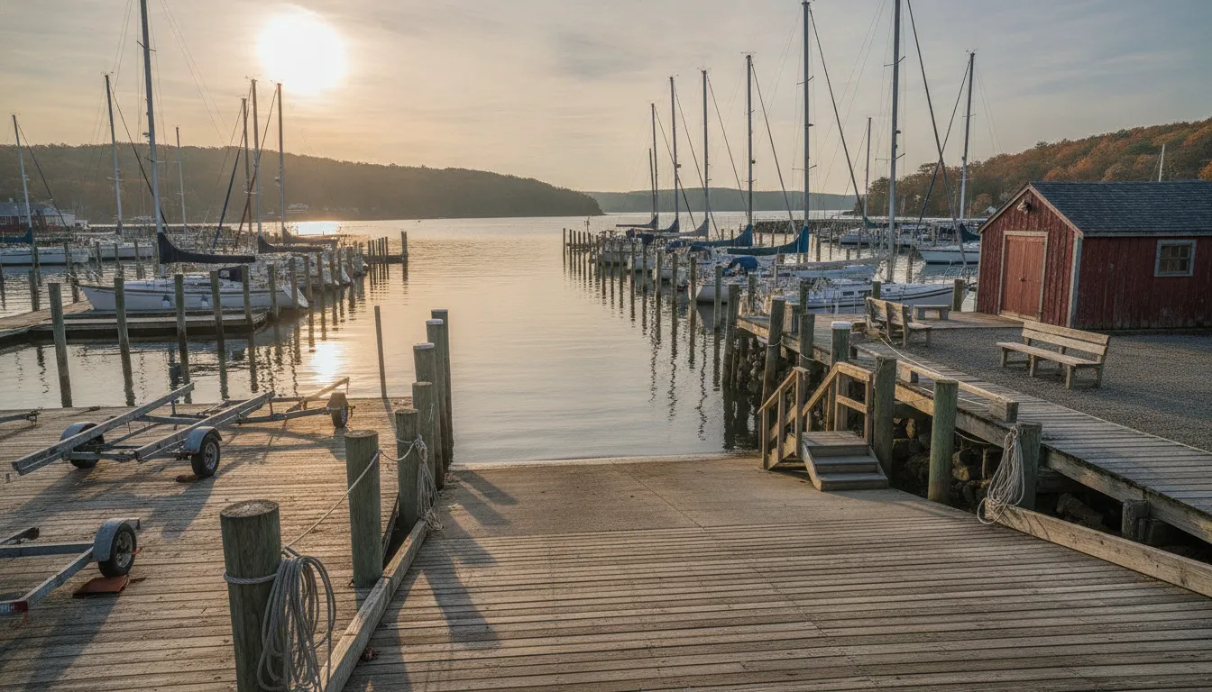 Yacht club marina facilities with docks and waterfront amenities