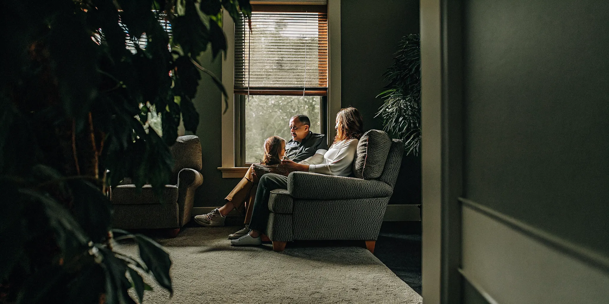 Counselor guiding a family therapy for addiction session