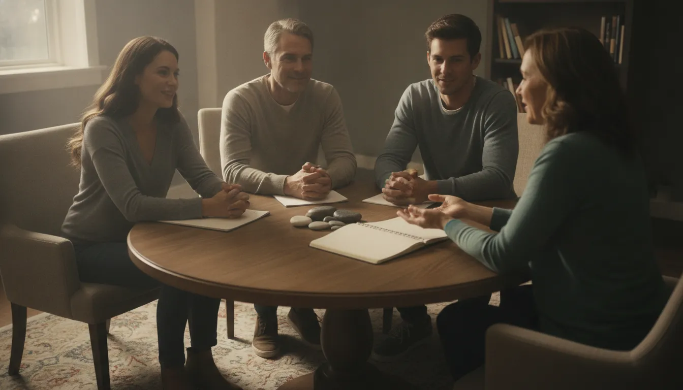 Family discussing insurance and inpatient treatment planning with an advisor
