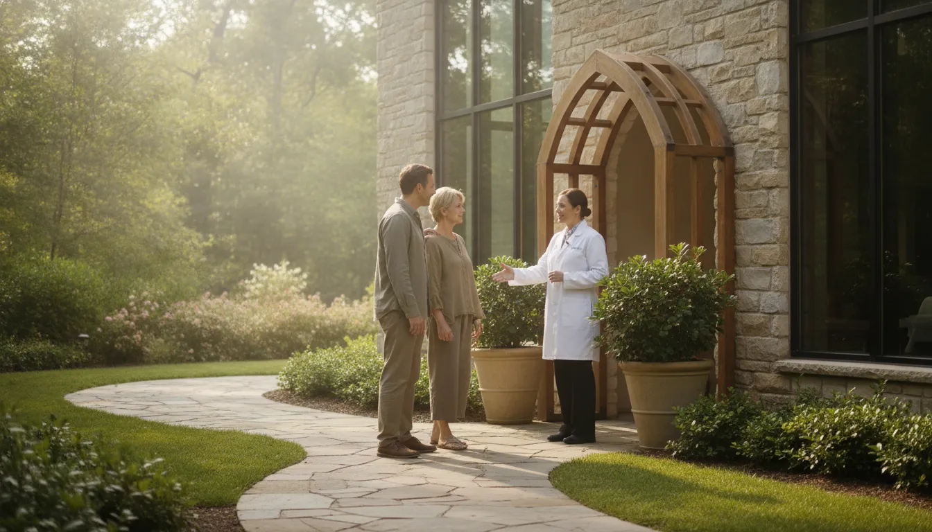 Clinician speaking privately with an adult about safe addiction treatment options