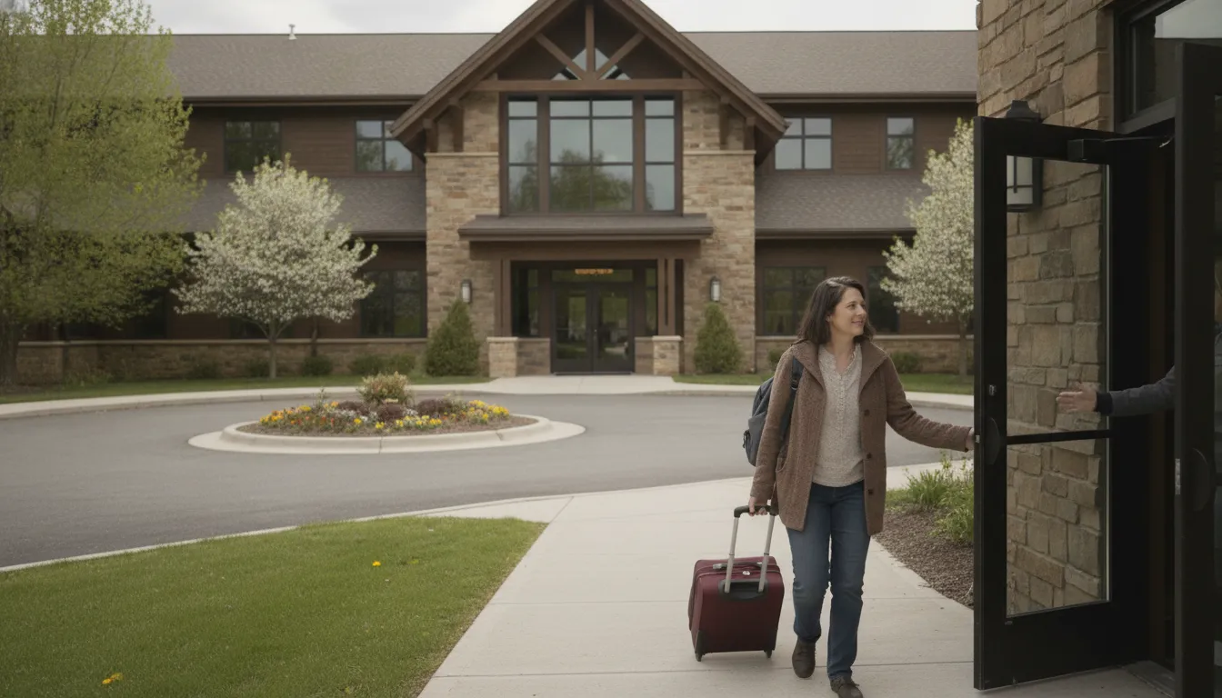 Adult arriving with luggage at a welcoming Ohio treatment center