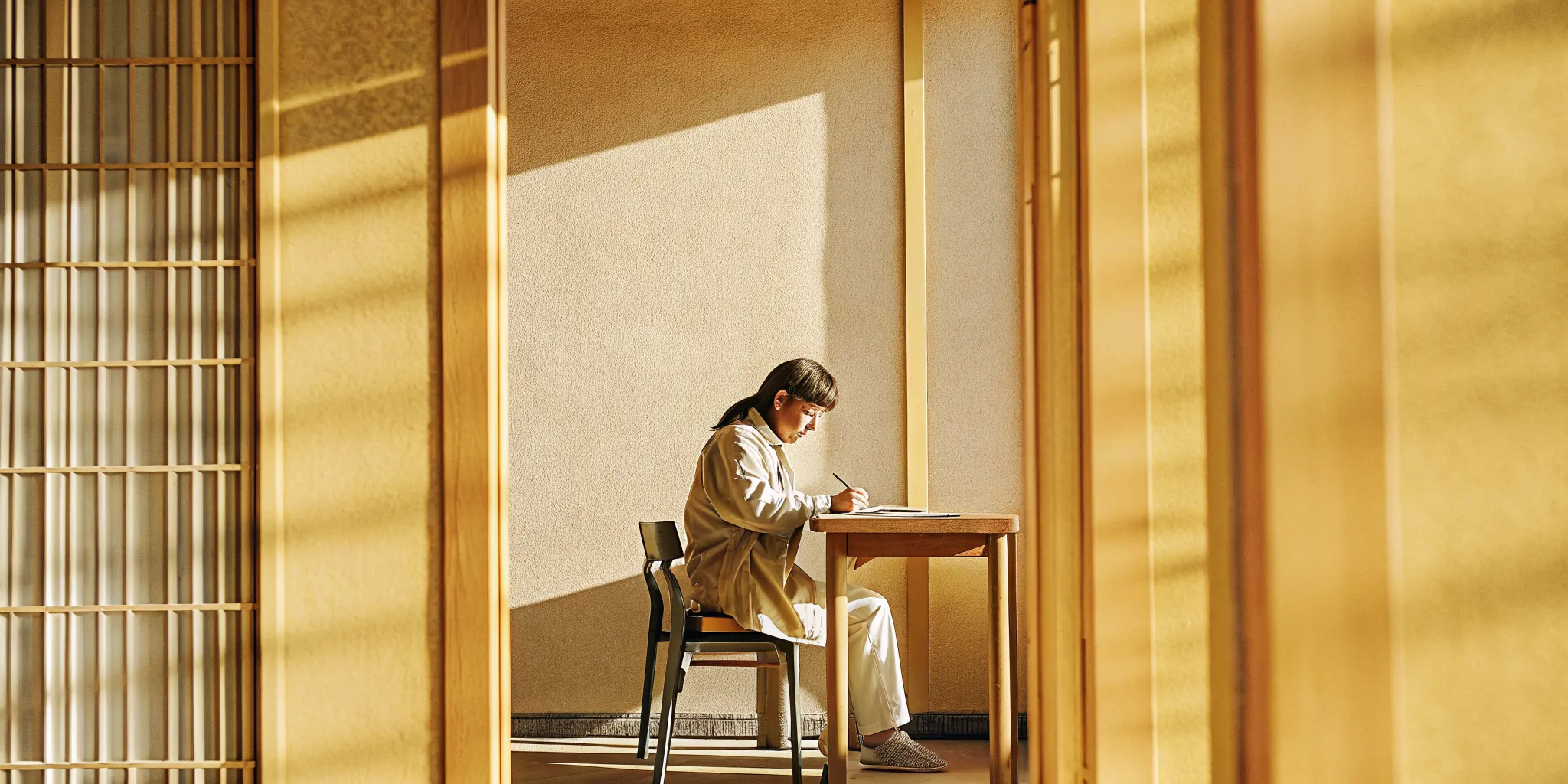 A person in recovery writing in a journal to map personal triggers in a quiet, calming room