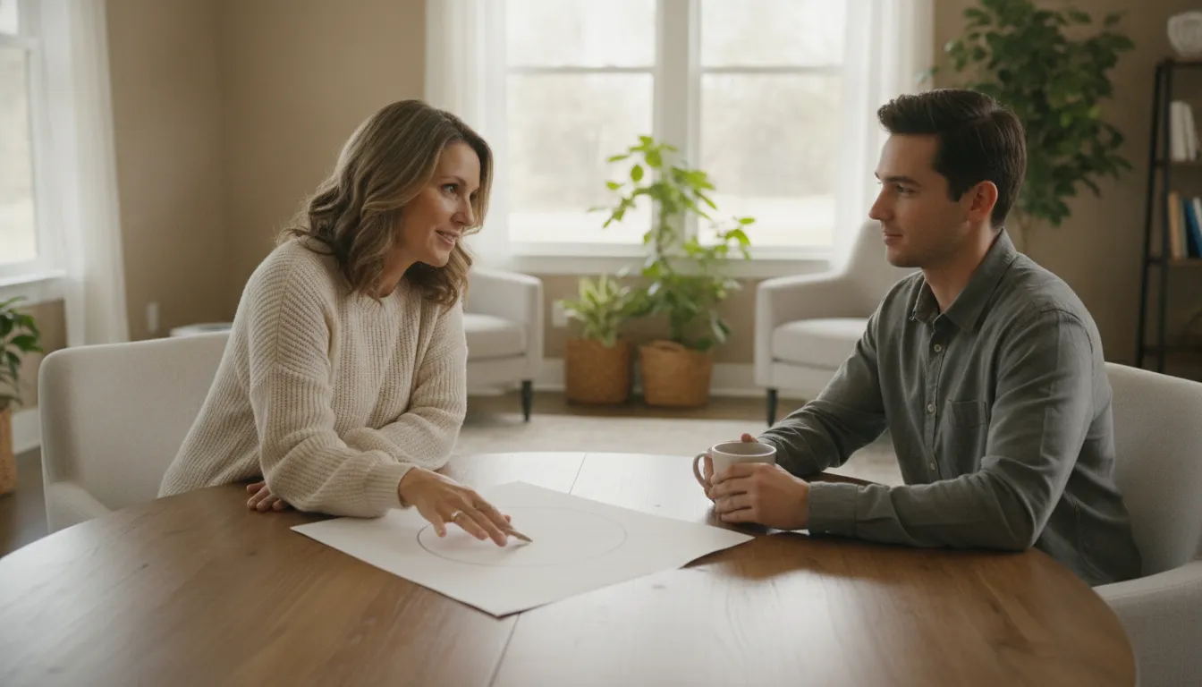 Clinician discussing addiction treatment options with an adult patient in a private office