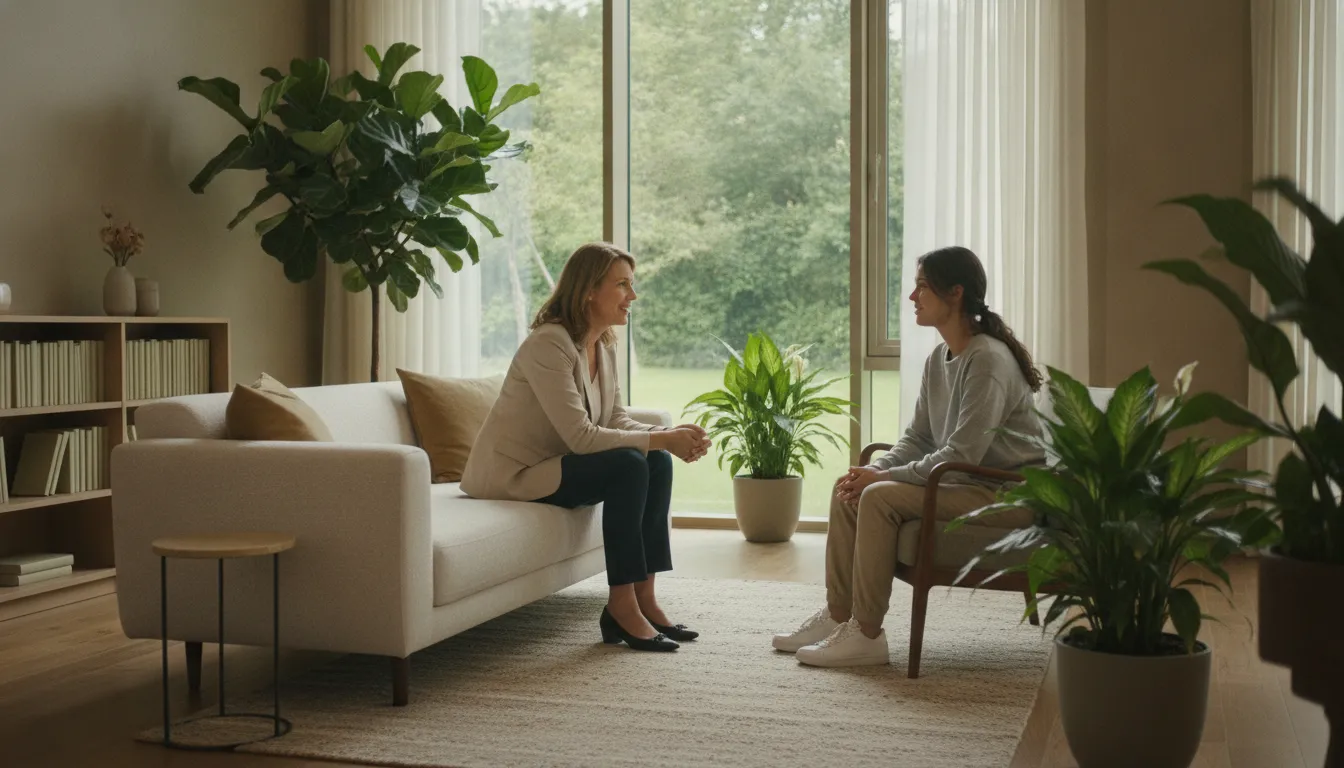 A clean and calm recovery lounge at Legacy Healing Center, featuring comfortable armchairs and natural light.