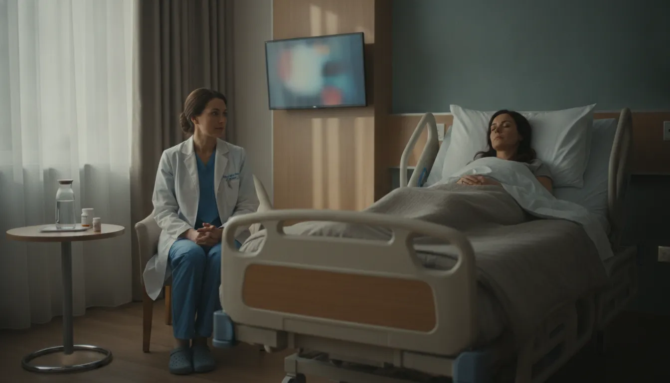 Clinician calmly monitoring a patient during medically supervised opioid detox