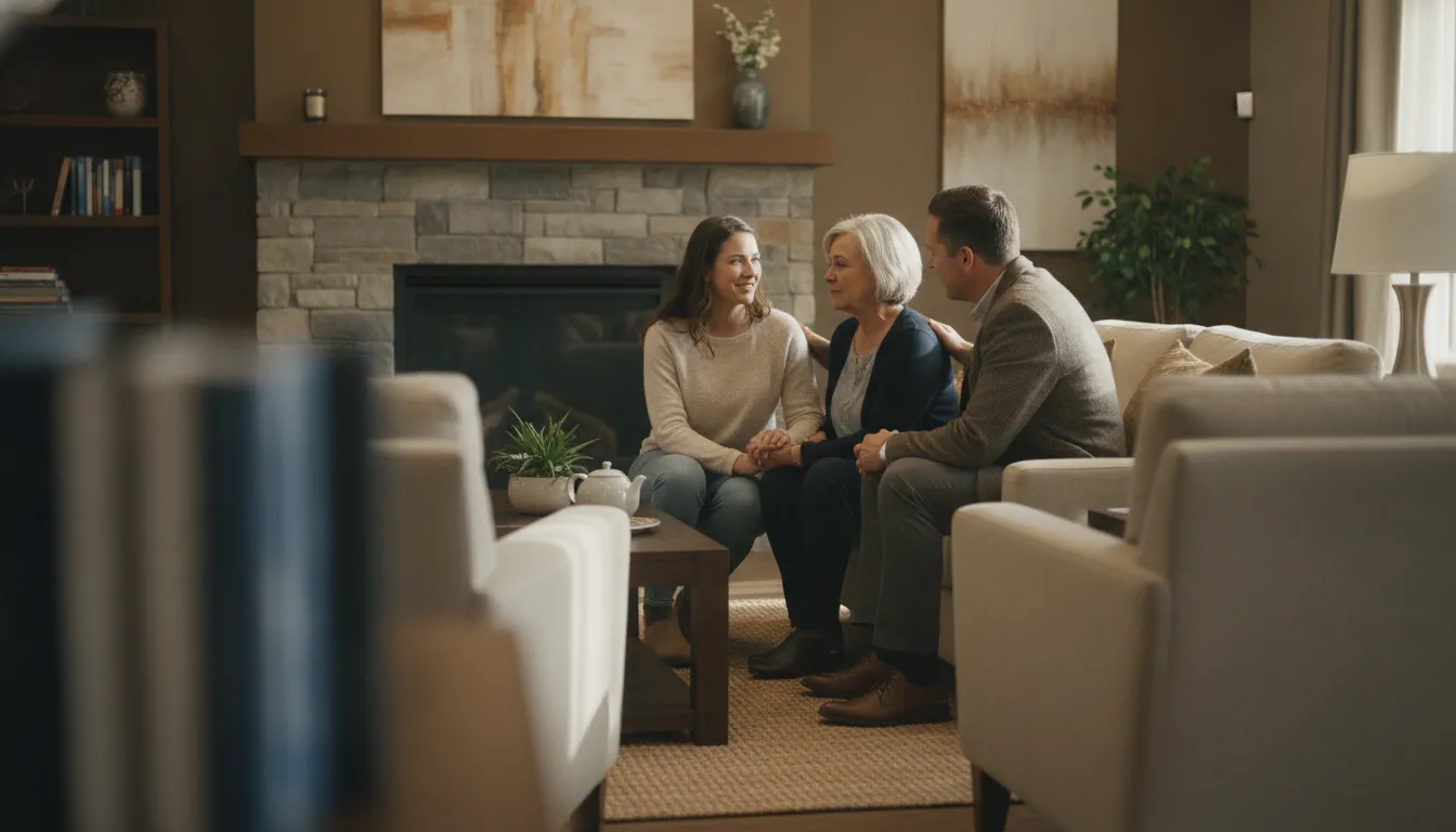 Family discussing treatment options and care planning with a professional