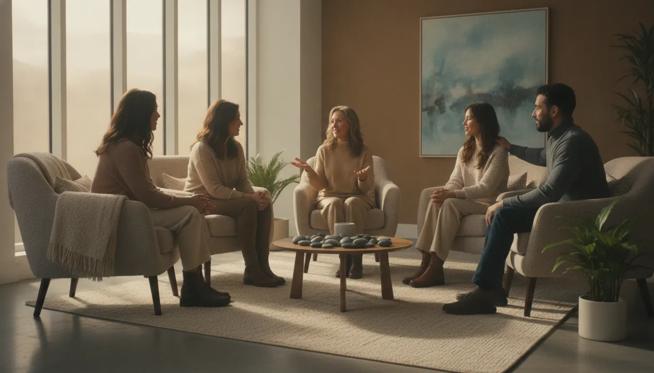 A supportive group therapy circle at Legacy Healing Center where residents build connection and accountability.