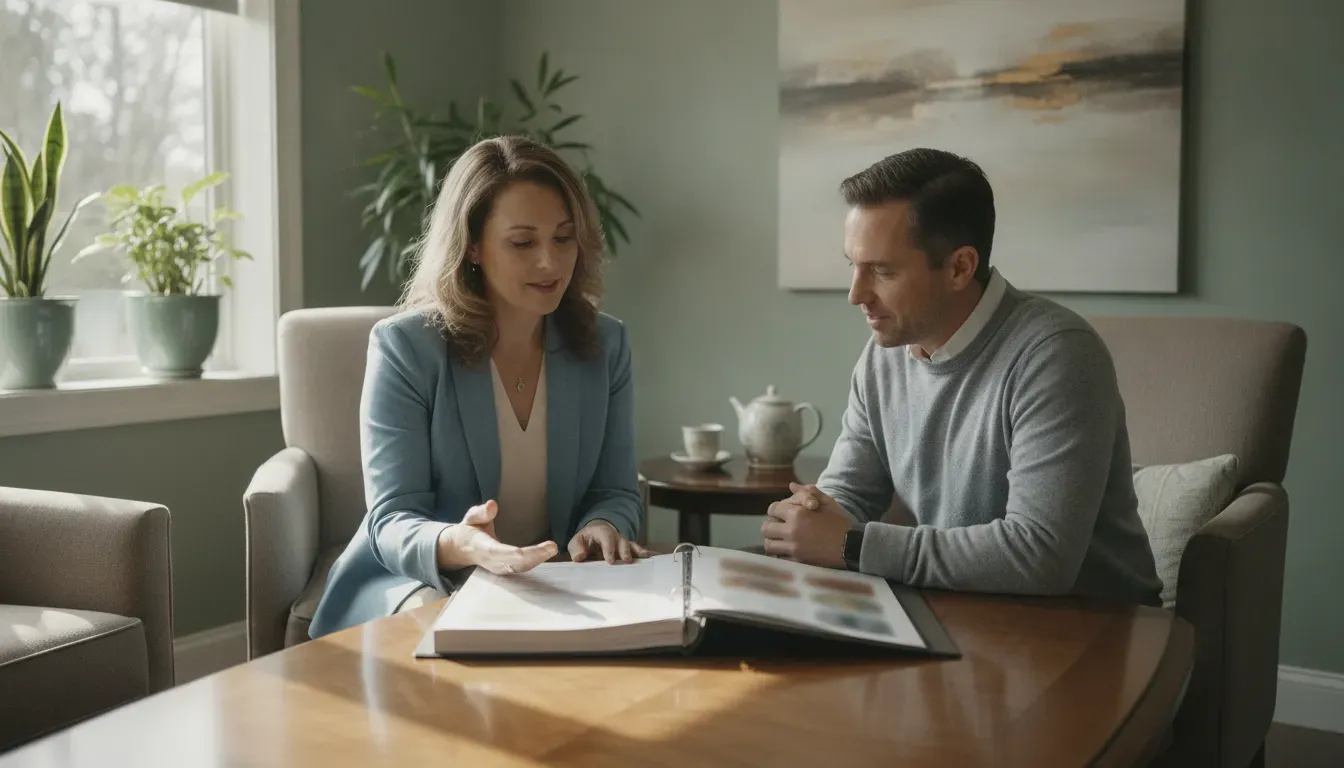 Clinician and adult client reviewing a personalized partial hospitalization care plan