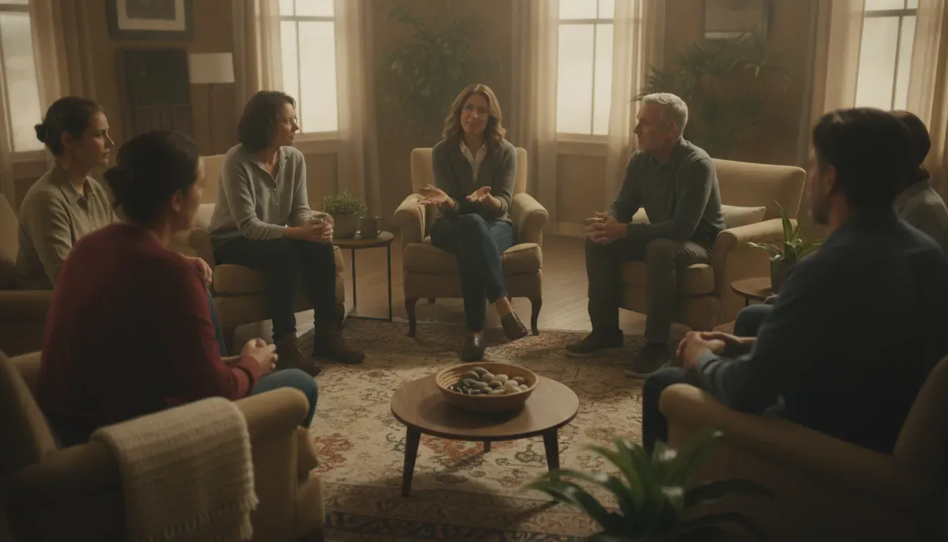 Small adult recovery group participating in structured PHP therapy