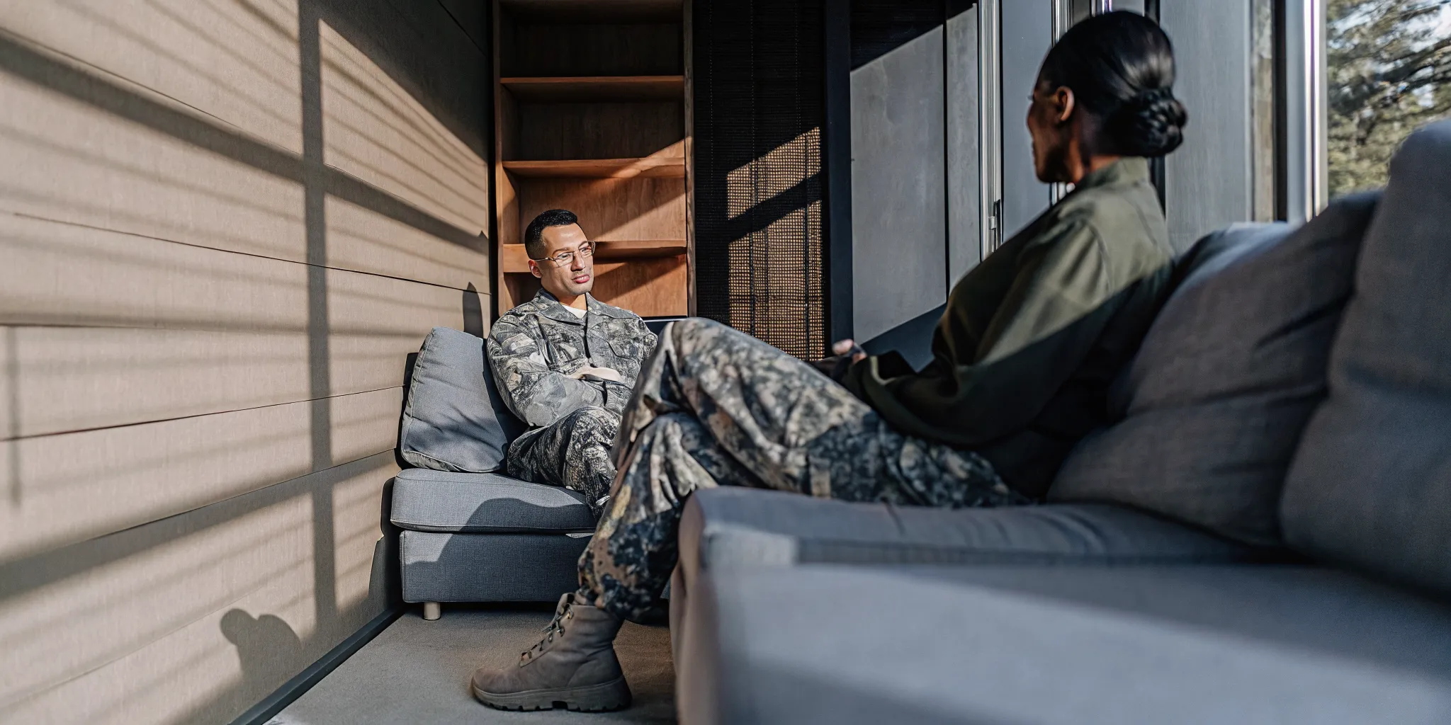 Veteran discussing trauma and substance use with a counselor
