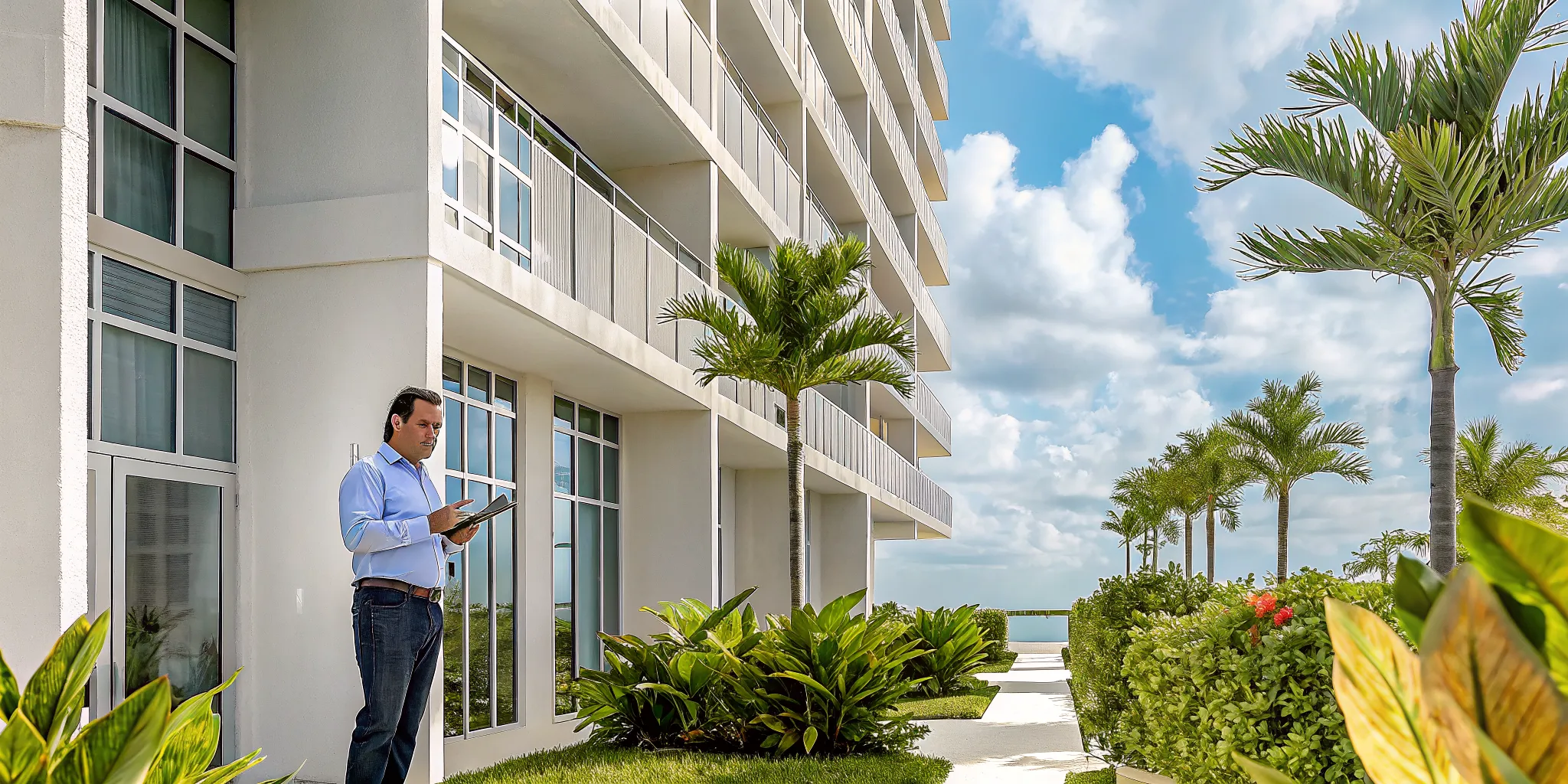 Inspector evaluating a South Florida condo building for mortgage review