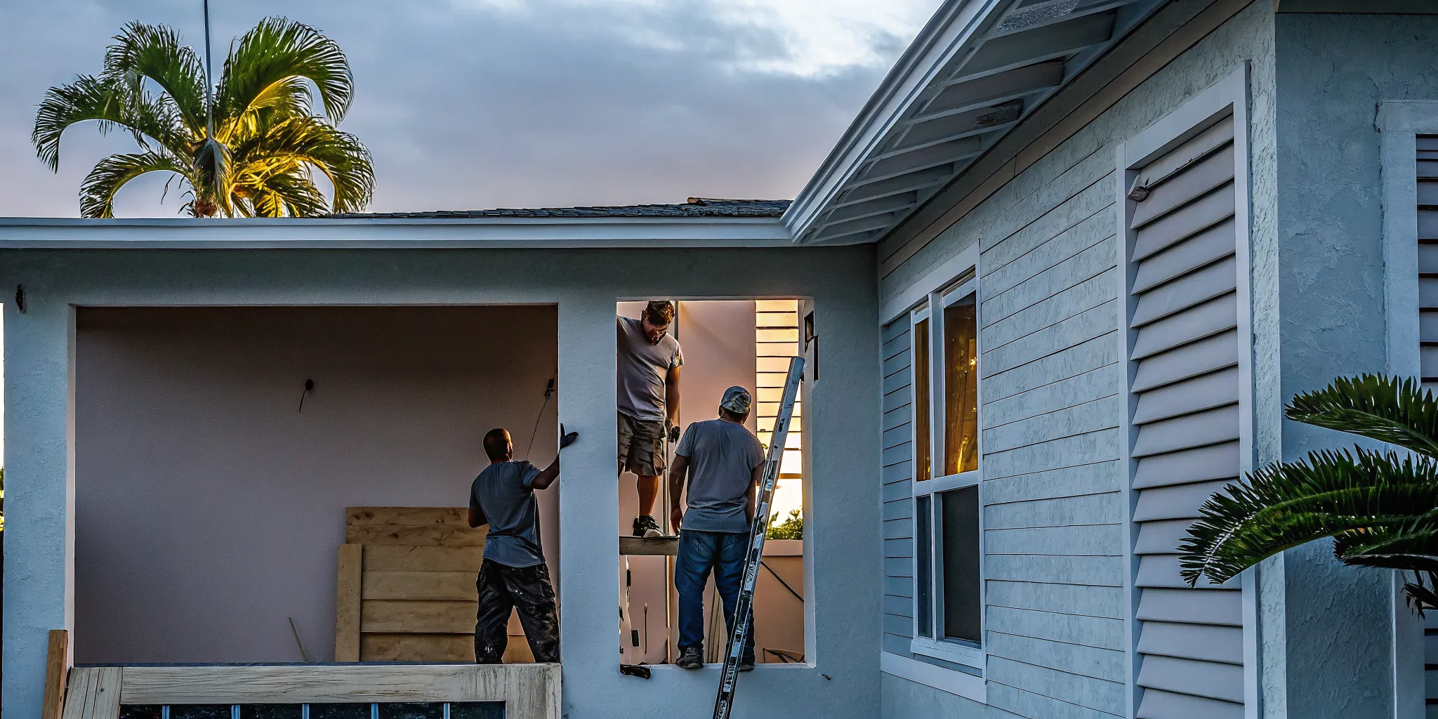 Contractors renovating a Florida fixer-upper financed with an FHA 203k loan