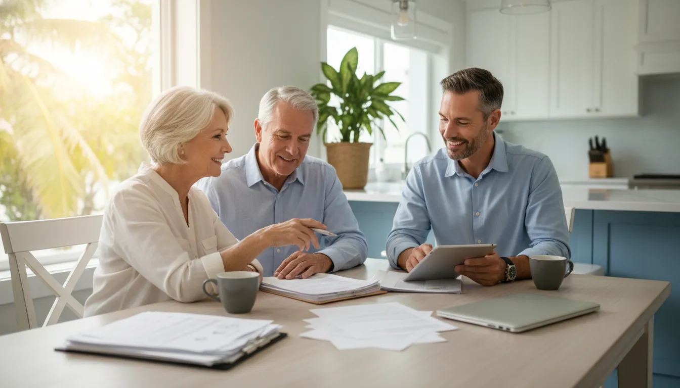 South Florida homeowners discussing how does a reverse mortgage work with an advisor