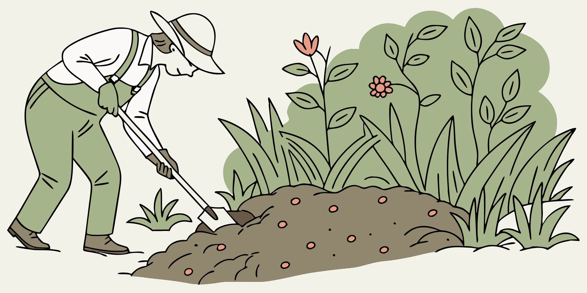 Gardener locating an active gopher tunnel beside a fresh mound