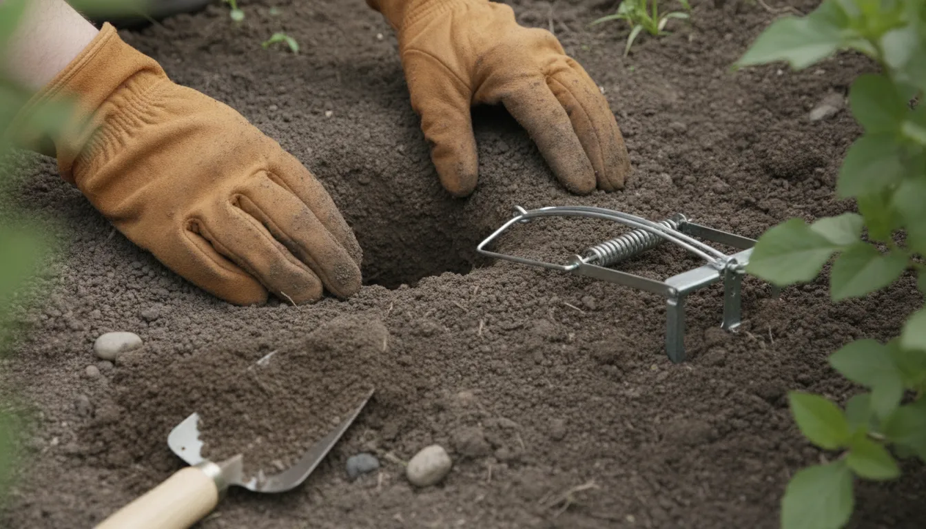 Inspecting a gopher tunnel before setting a trap