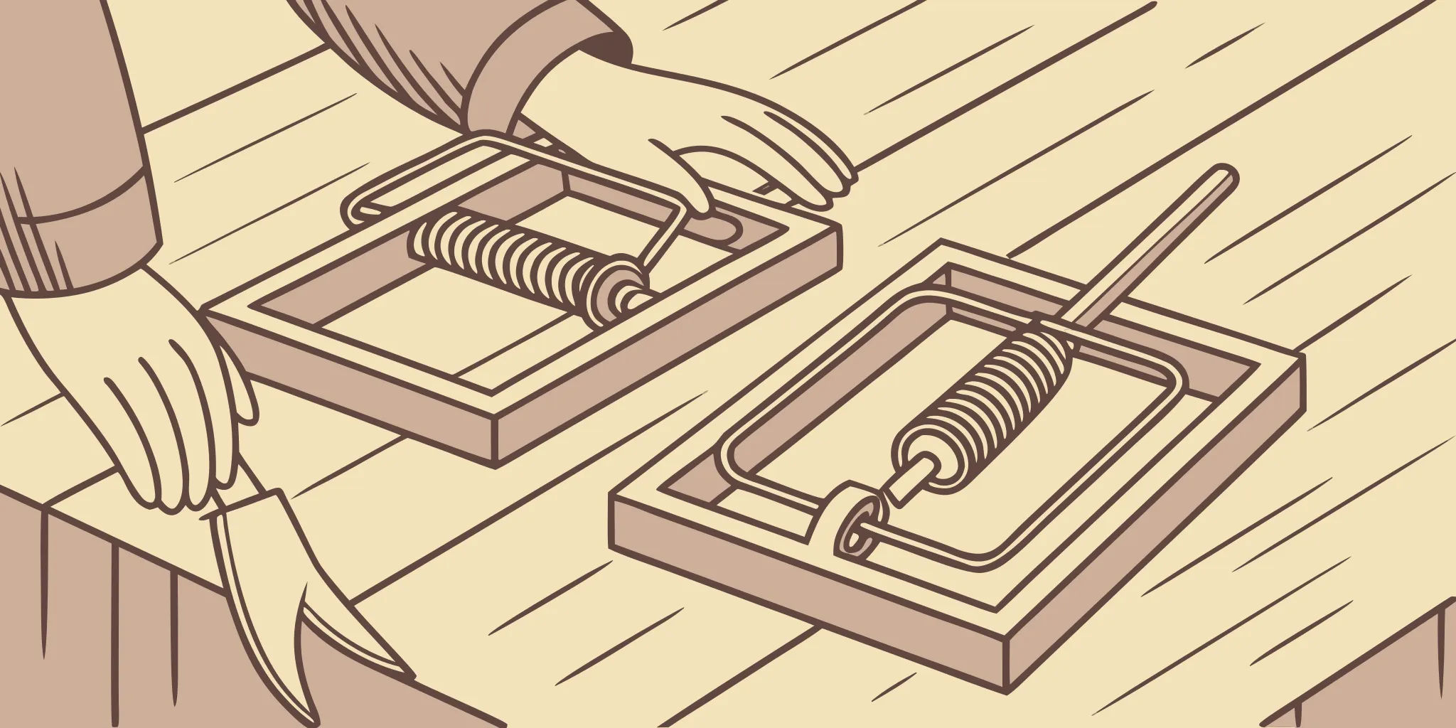 Oregon workshop scene showing metal mole traps on a workbench, representing Don Sprague's hands-on American manufacturing tradition