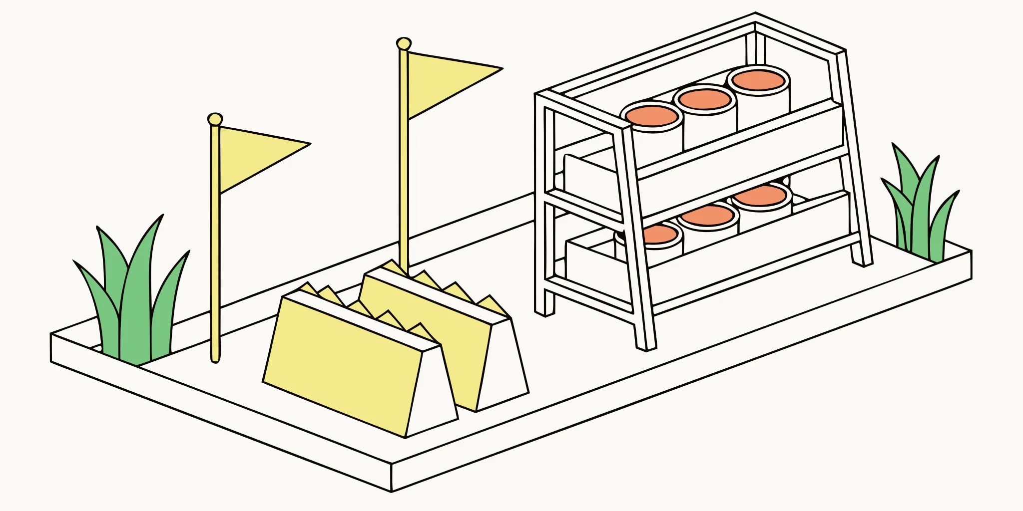 Retail store shelf display showing Cinch Traps mole control products arranged in a garden center with yellow signage and instructional materials
