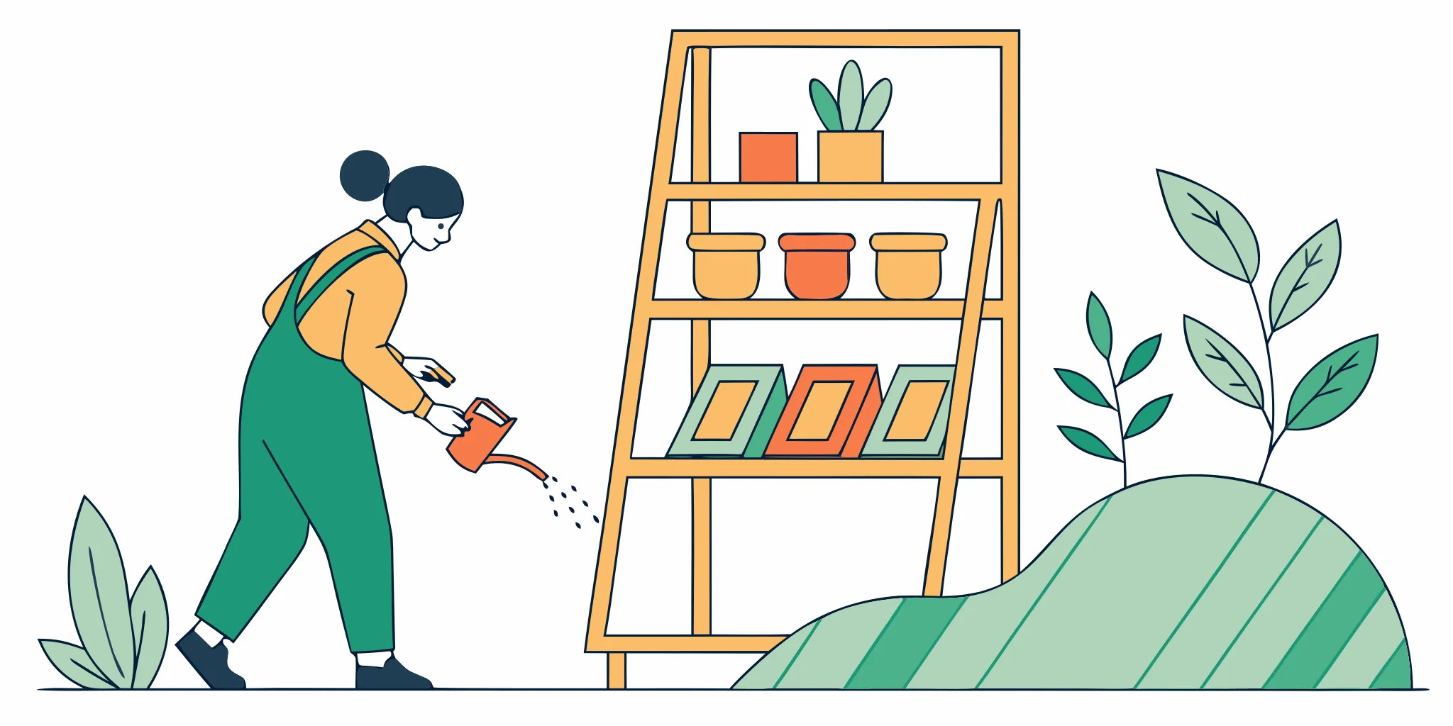 Customer in a garden center learning how to set a Cinch mole trap with the help of an instructional shelf sign and informational display