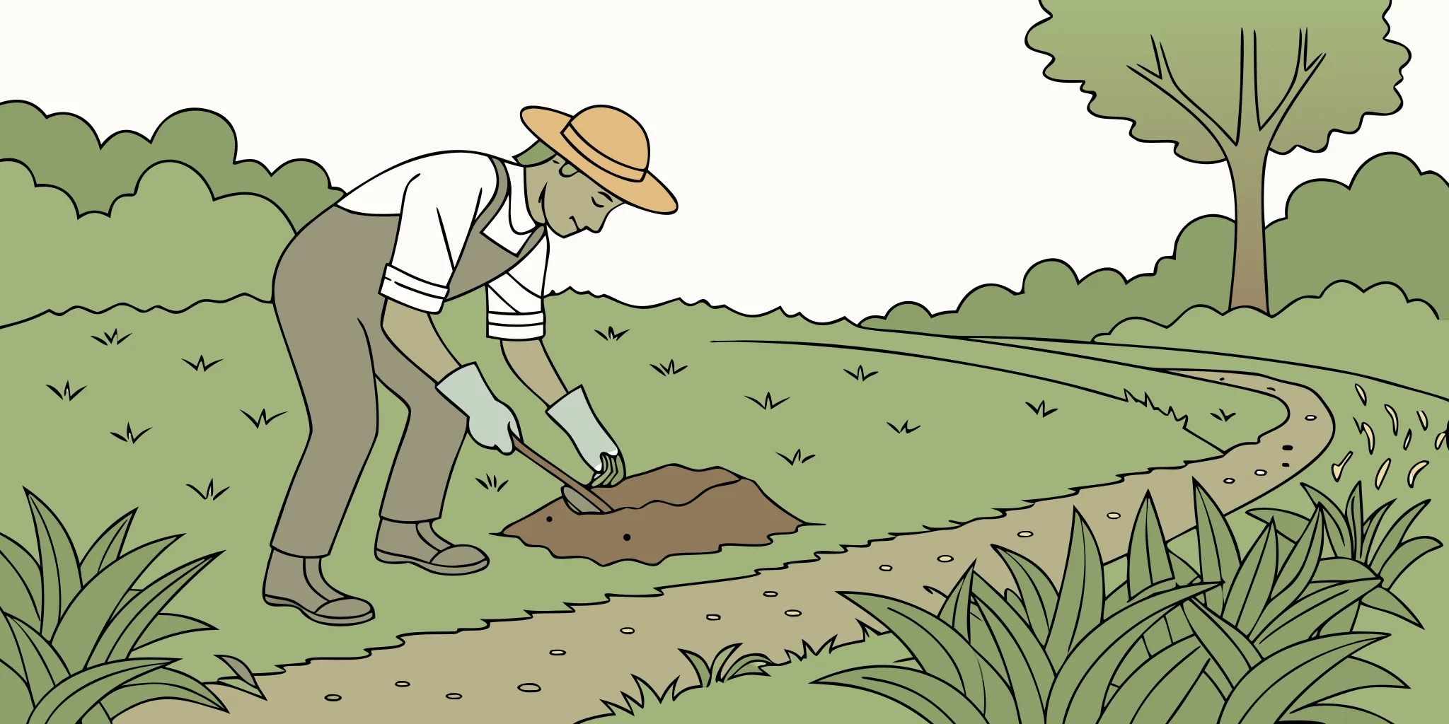 Gardener locating an active gopher tunnel beside a fresh mound
