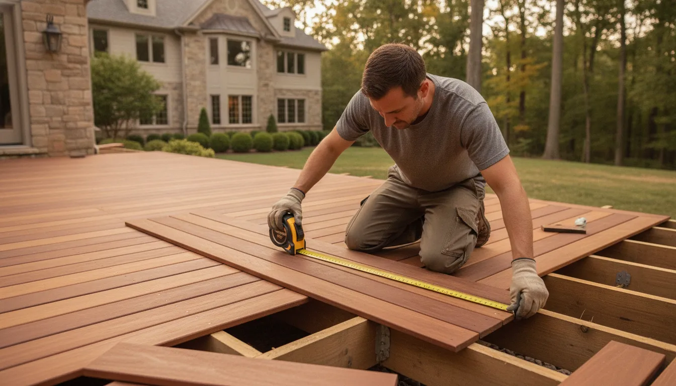 Custom deck with planned material, seating, and outdoor living features