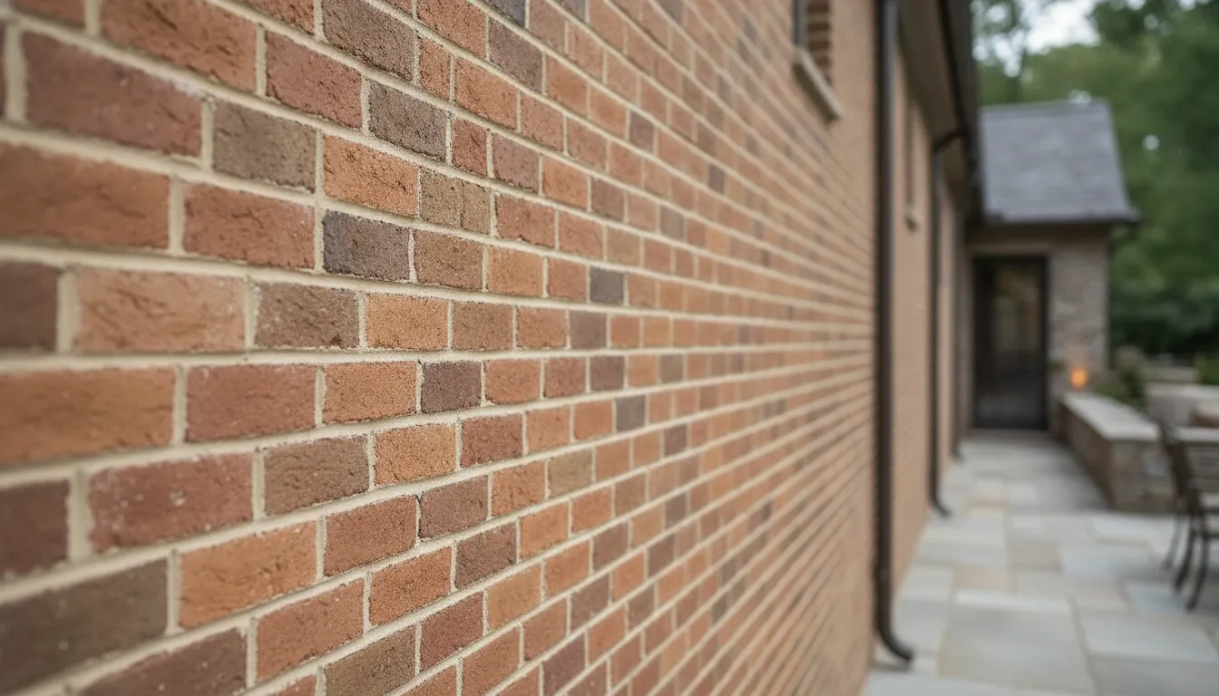 Close view of carefully repointed mortar joints in a historic brick wall