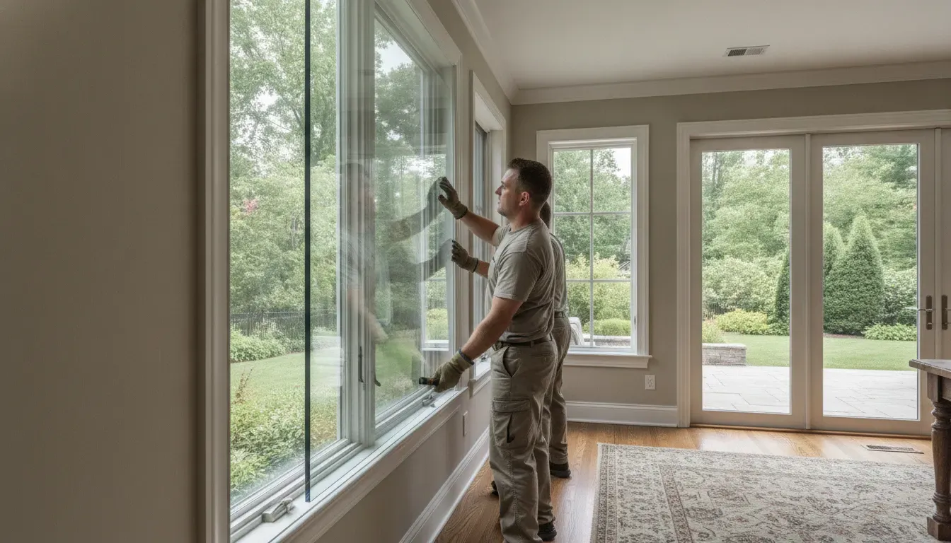 Professional installing an energy-efficient replacement window in a residential exterior