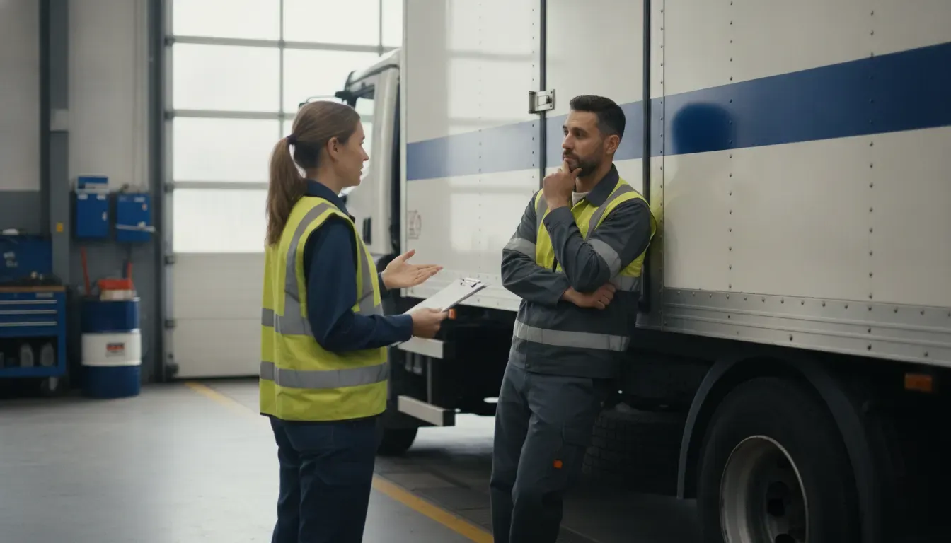 Fleet supervisor reviewing a driving event with a commercial driver during safety coaching