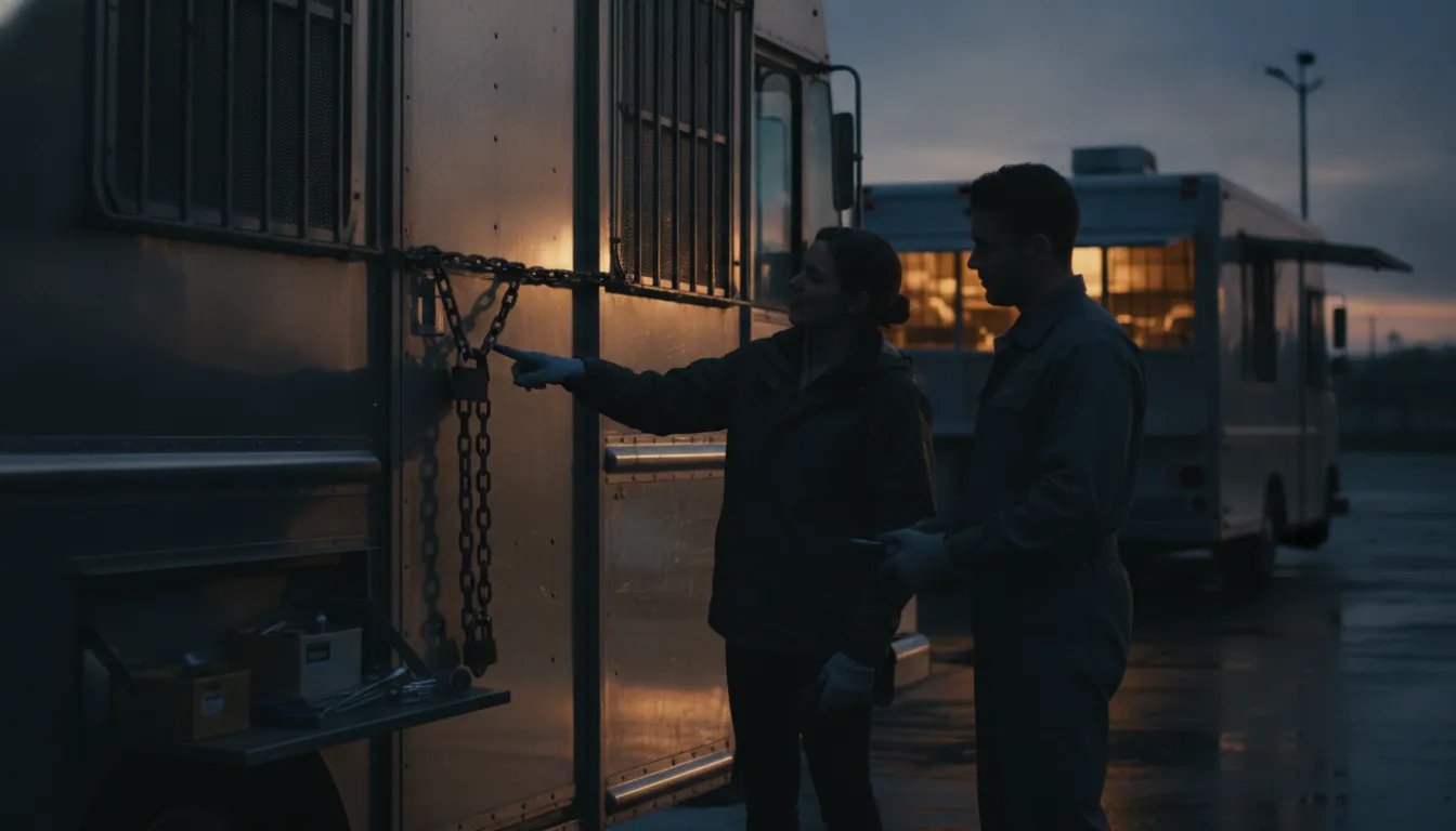 Food truck manager checking an after-hours vehicle security process