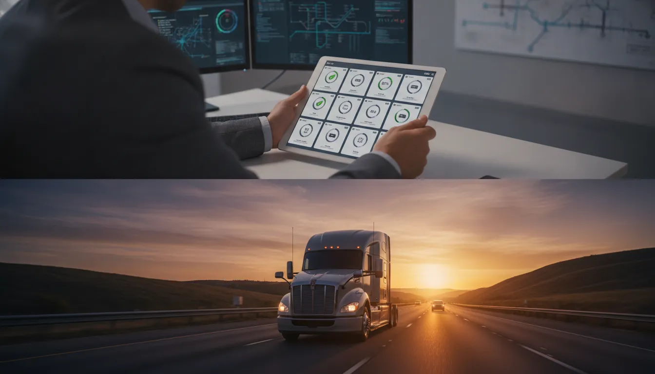 Fleet manager reviewing driver scorecard and behavior data on dashboard tablet