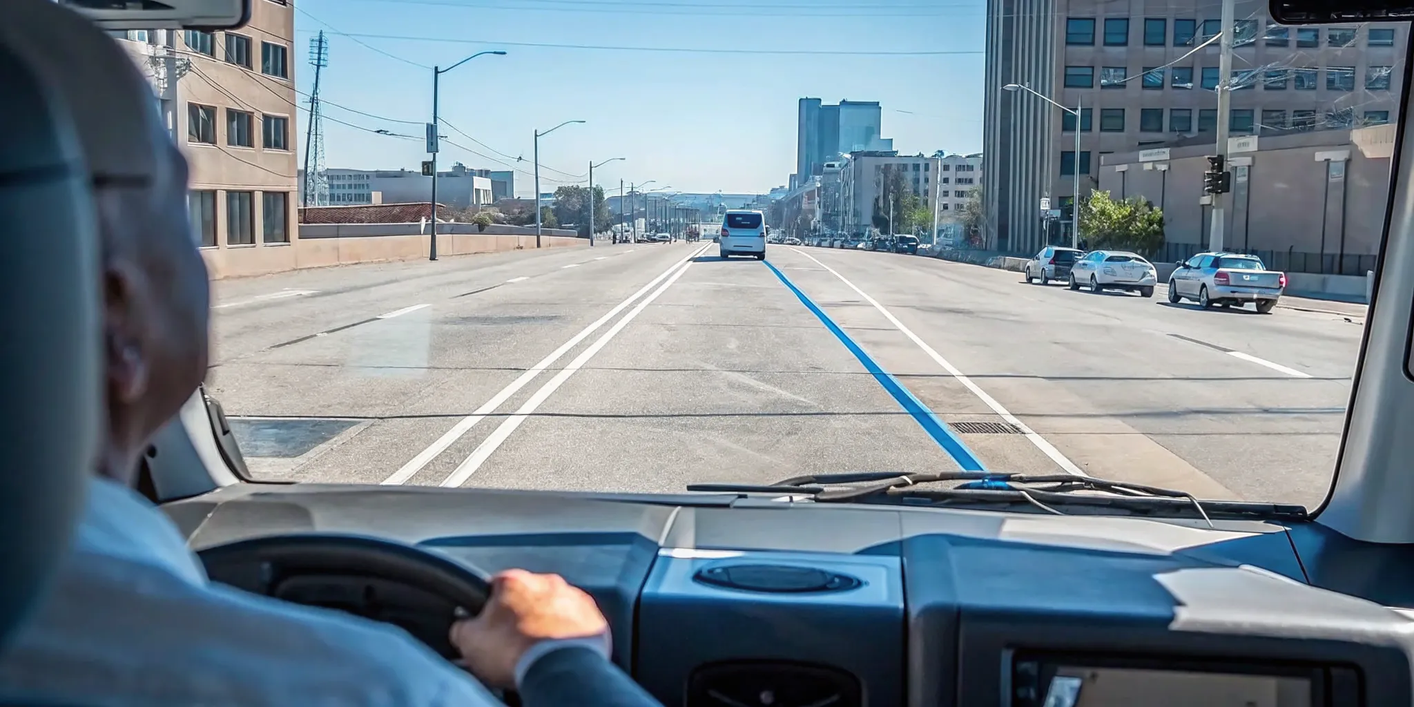 Food truck operator reviewing vehicle safety and location data before service