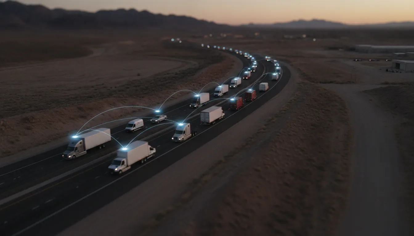 Commercial vehicles connected by GPS fleet tracking for business