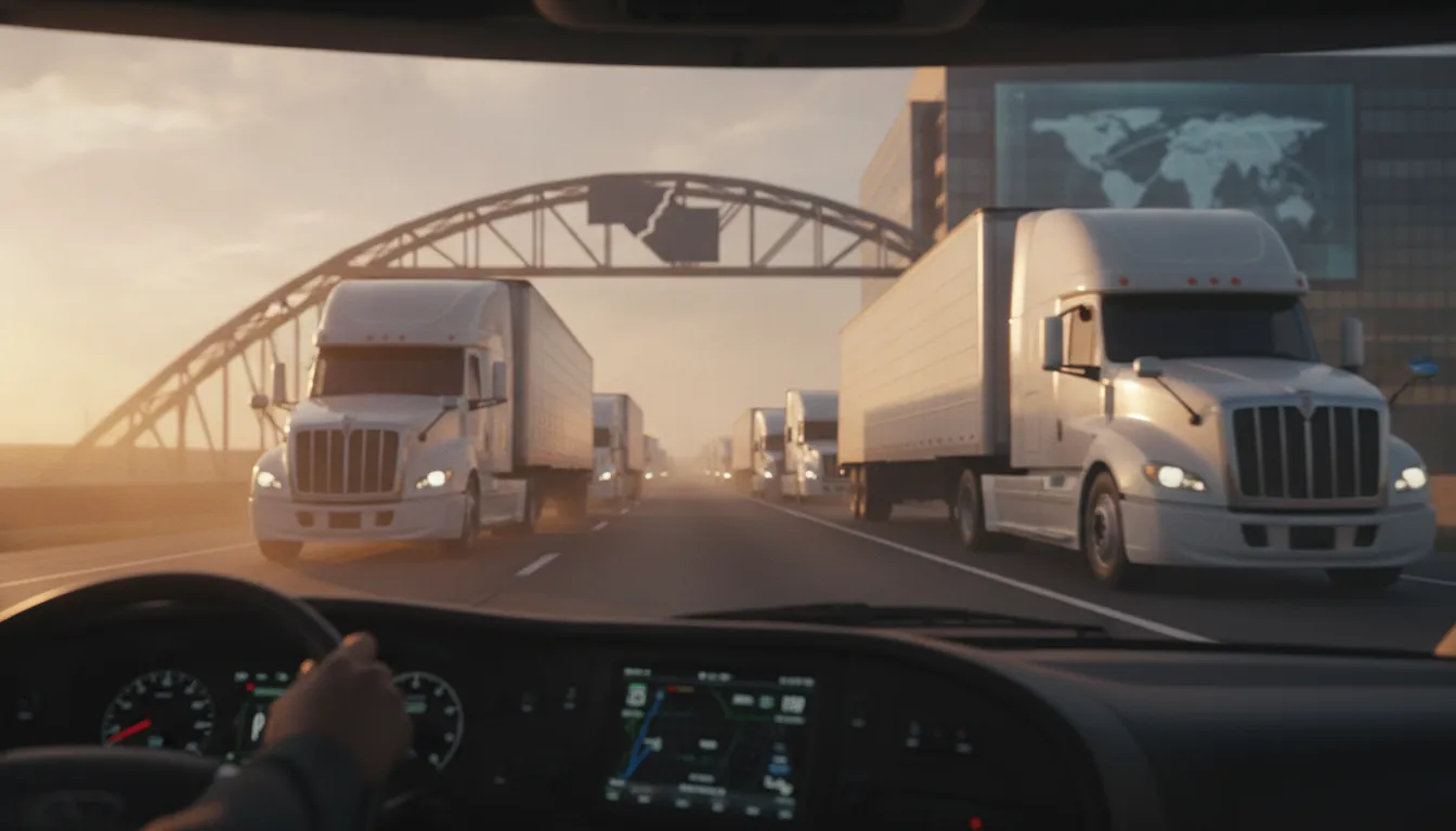 Commercial fleet trucks traveling across a state line for IFTA mileage reporting