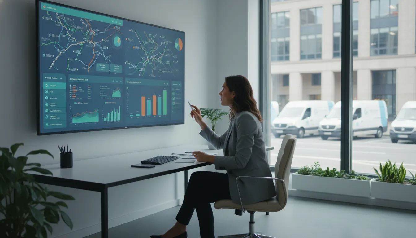 Fleet manager reviewing vehicle tracking system rollout dashboards